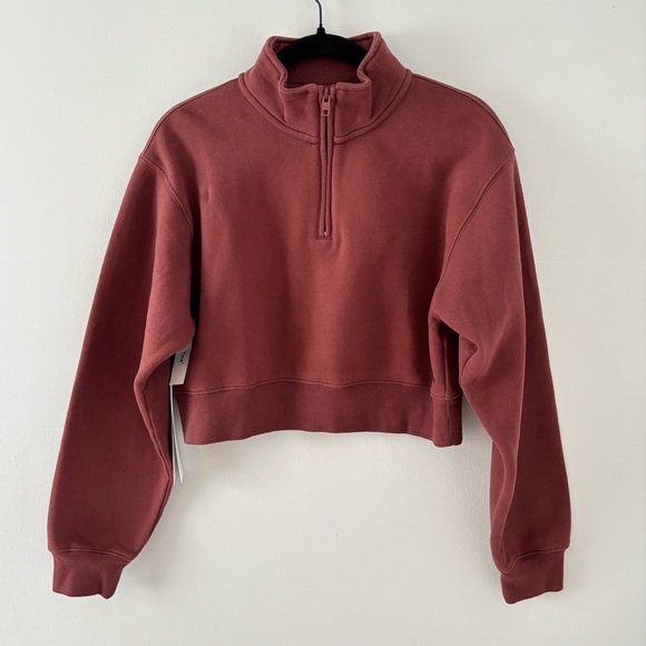 Aritzia Tops - TNA NWT Cozy Fleece Perfect 1/4 Zip Pullover Sweater Sweatfleece Maroon Aritzia
